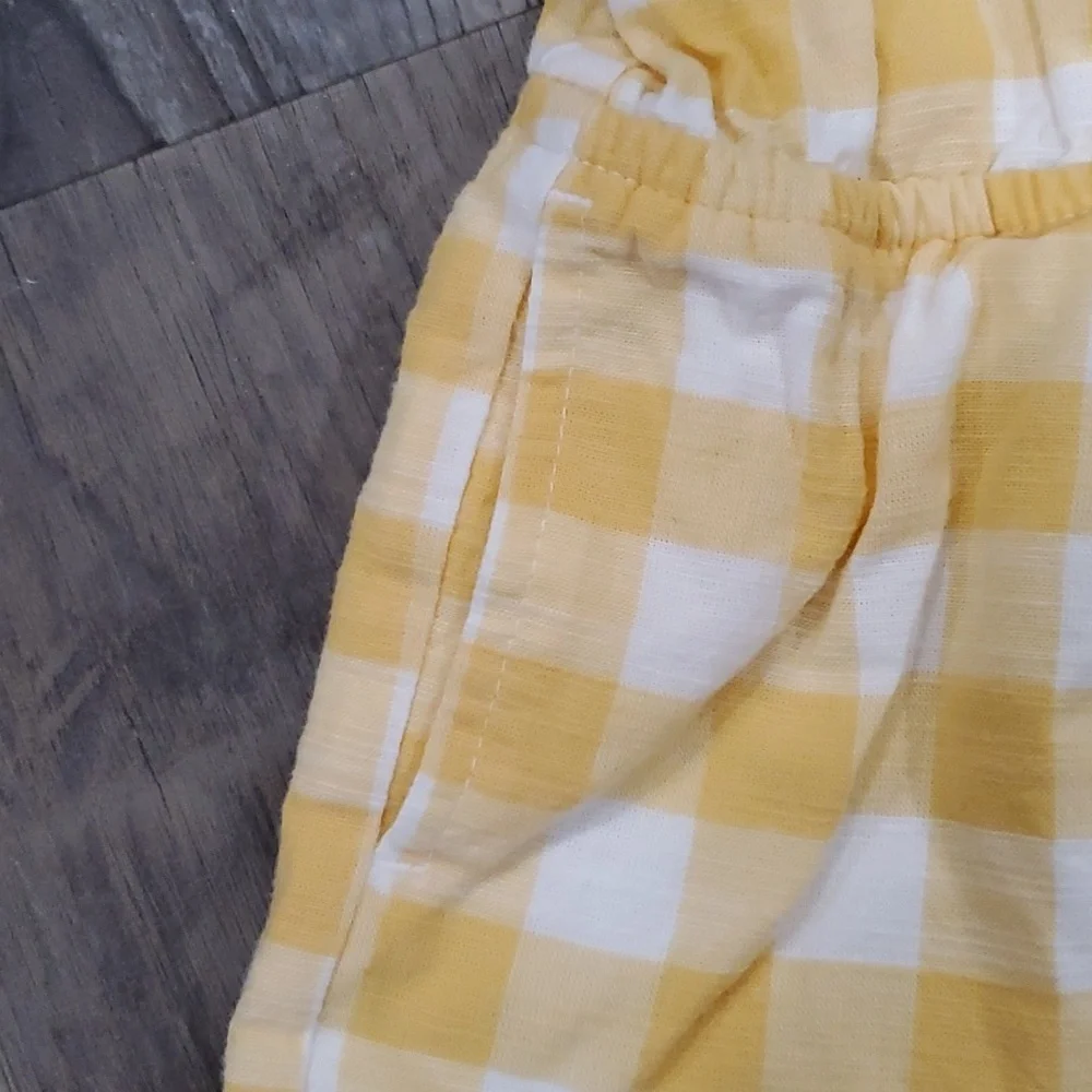 Cat & Jack One Piece Yellow Plaid with Romper with Bubble Sleeves